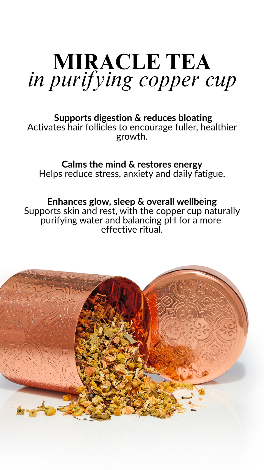 Miracle Tea in Purifying Copper Cup